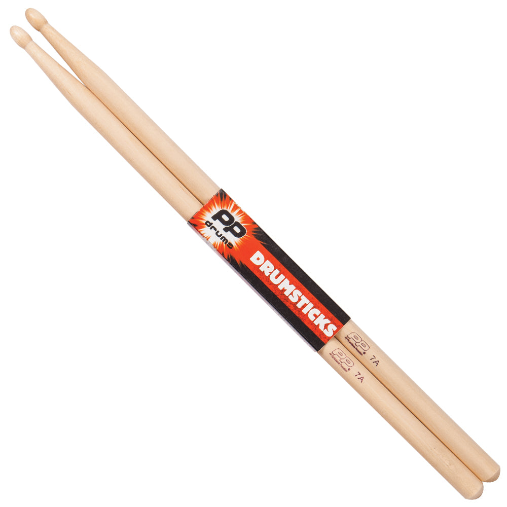 PP Drums Wood Tip Drum Sticks ~ 7A 12 Pack