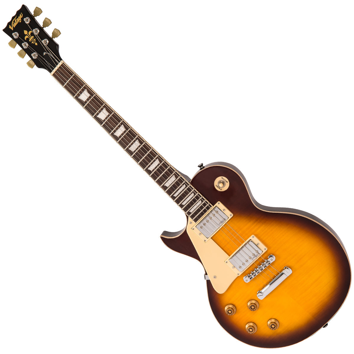 Vintage V100 Reissued Left Hand Electric Guitar ~ Flamed Ice Tea