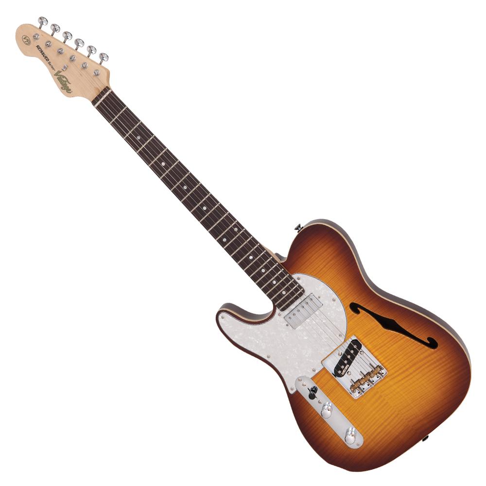 Vintage V72 ReIssued Custom Spec Left Hand Electric Guitar ~ Flamed Tobacco Burst