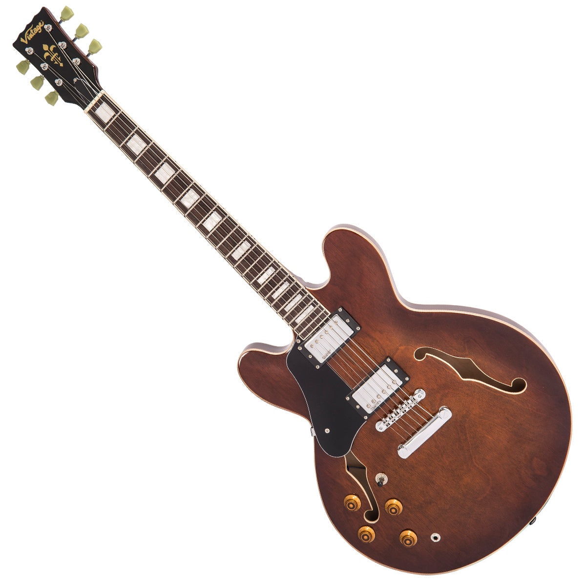 Vintage VSA500 ReIssued Left Hand Semi Acoustic Guitar ~ Natural Walnut