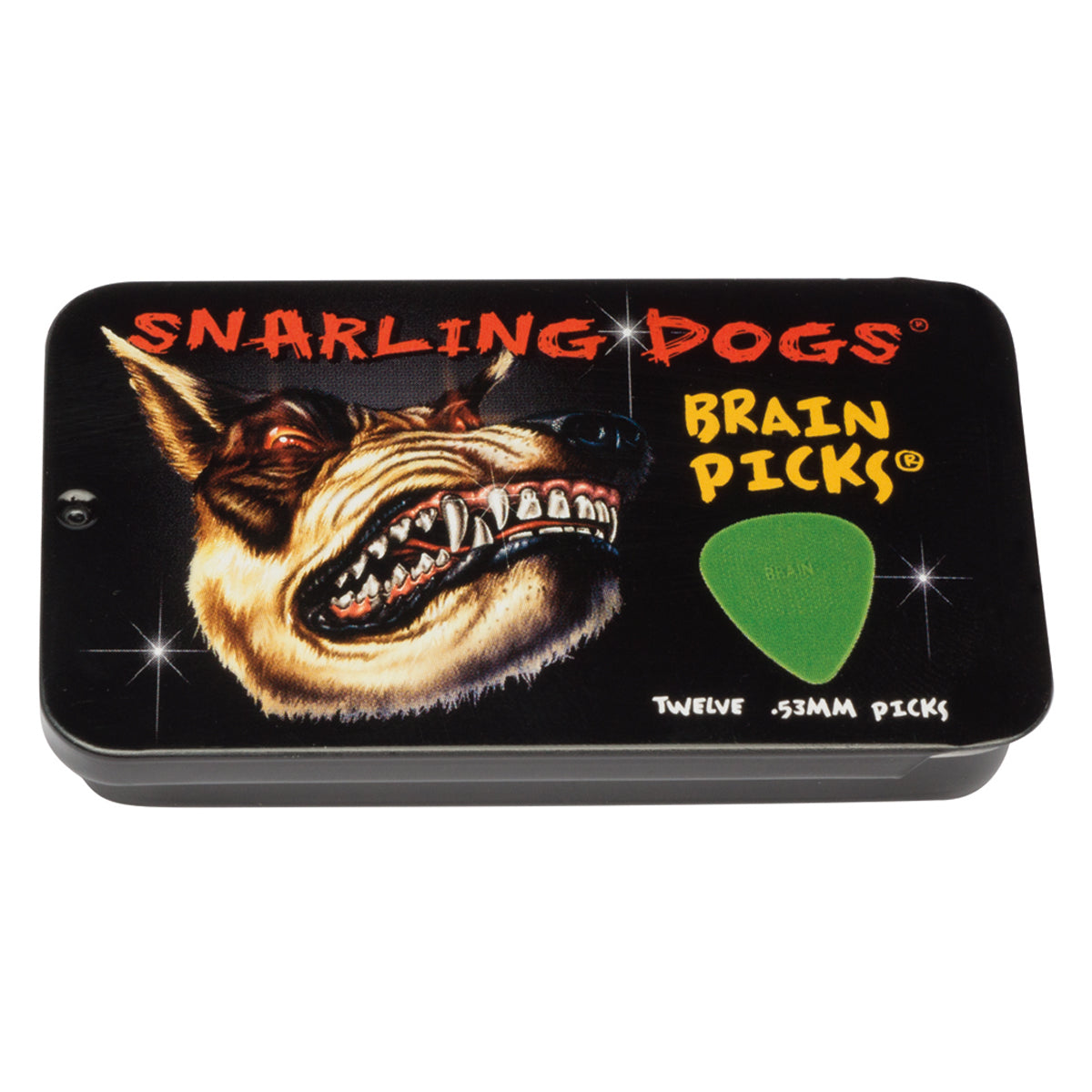 D'Andrea 351 Snarling Dogs Brain Green Pick Tin ~ Thin ~ 12 Picks