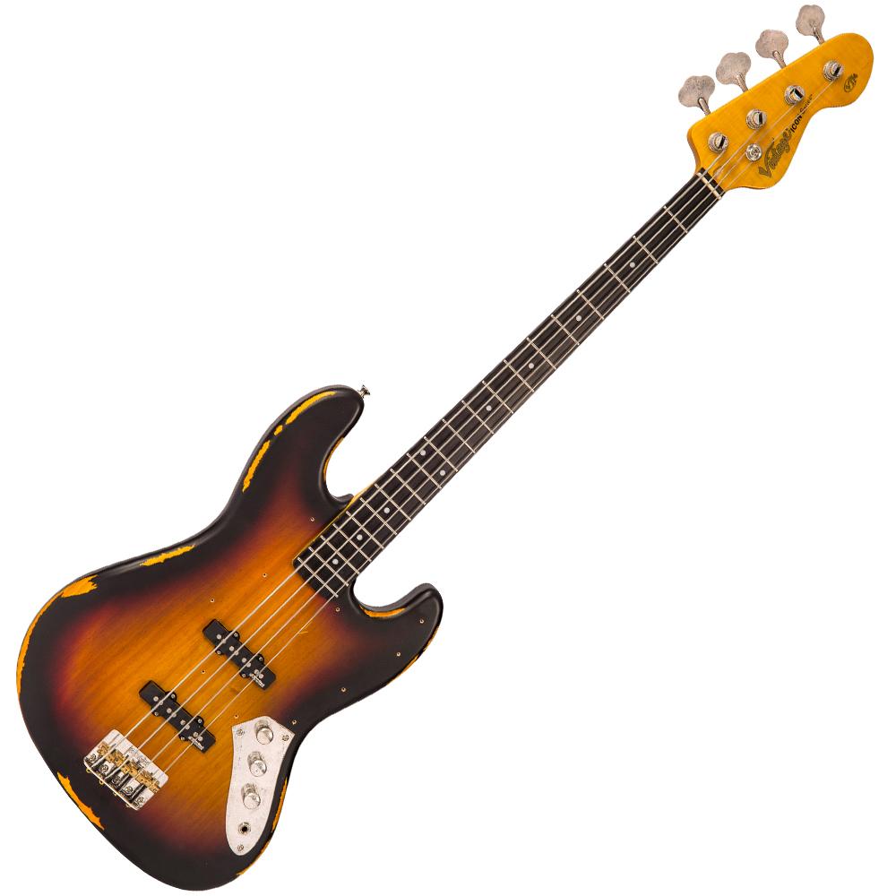Vintage VJ74 ICON Bass Guitar ~ Distressed Sunset Sunburst