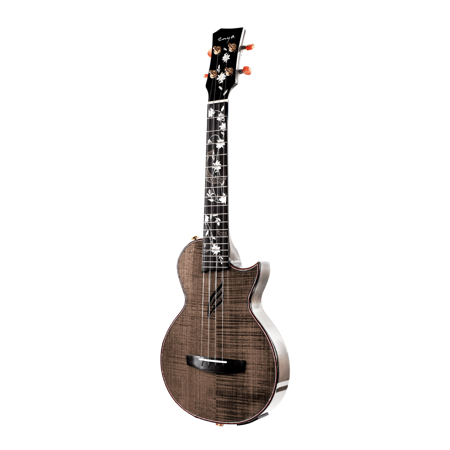 Enya EUT-E6 Solid Flamed Maple Tenor Ukulele with TransAcoustic ~ Black
