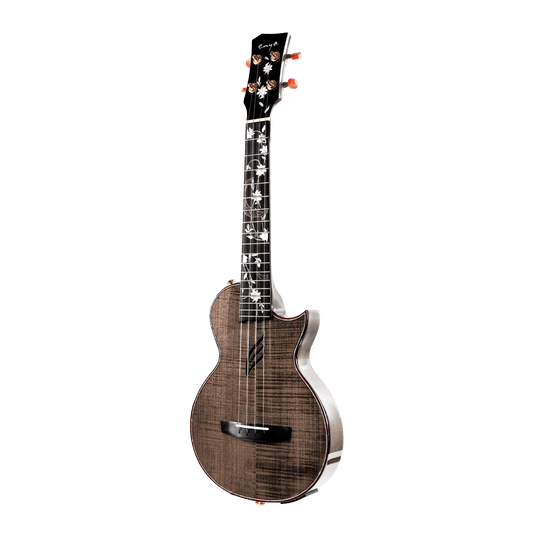 Enya EUT-E6 Solid Flamed Maple Tenor Ukulele with TransAcoustic ~ Black
