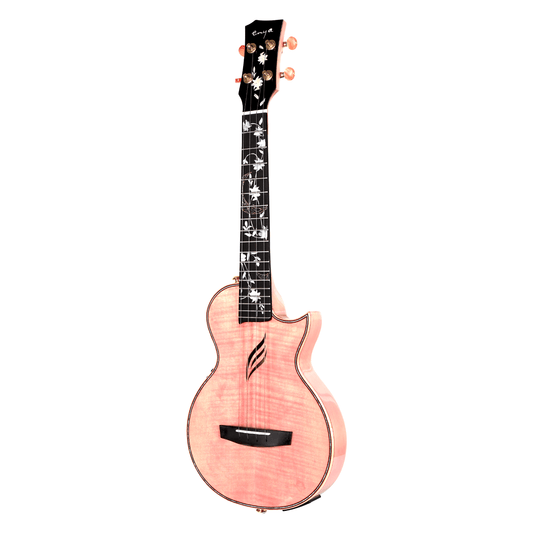 Enya EUT-E6 Solid Flamed Maple Tenor Ukulele with TransAcoustic ~ Pink