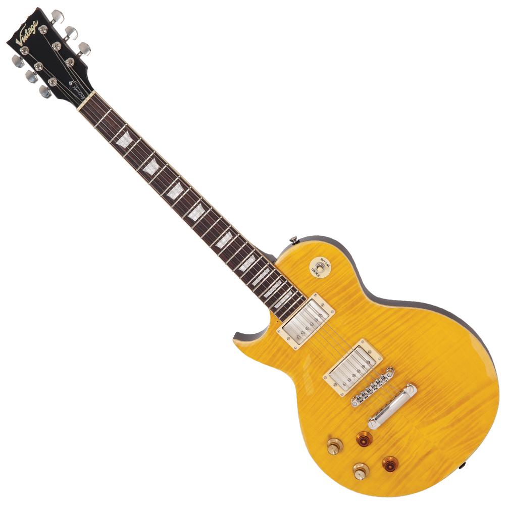 Vintage V100 ICON Left Hand Electric Guitar ~ Distressed 'Lemon Drop'